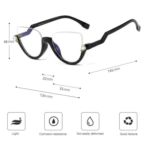 New Retro Anti Blue Light Cat Eye Glasses For Women With Diamond Fashion General - Picture 8 of 12